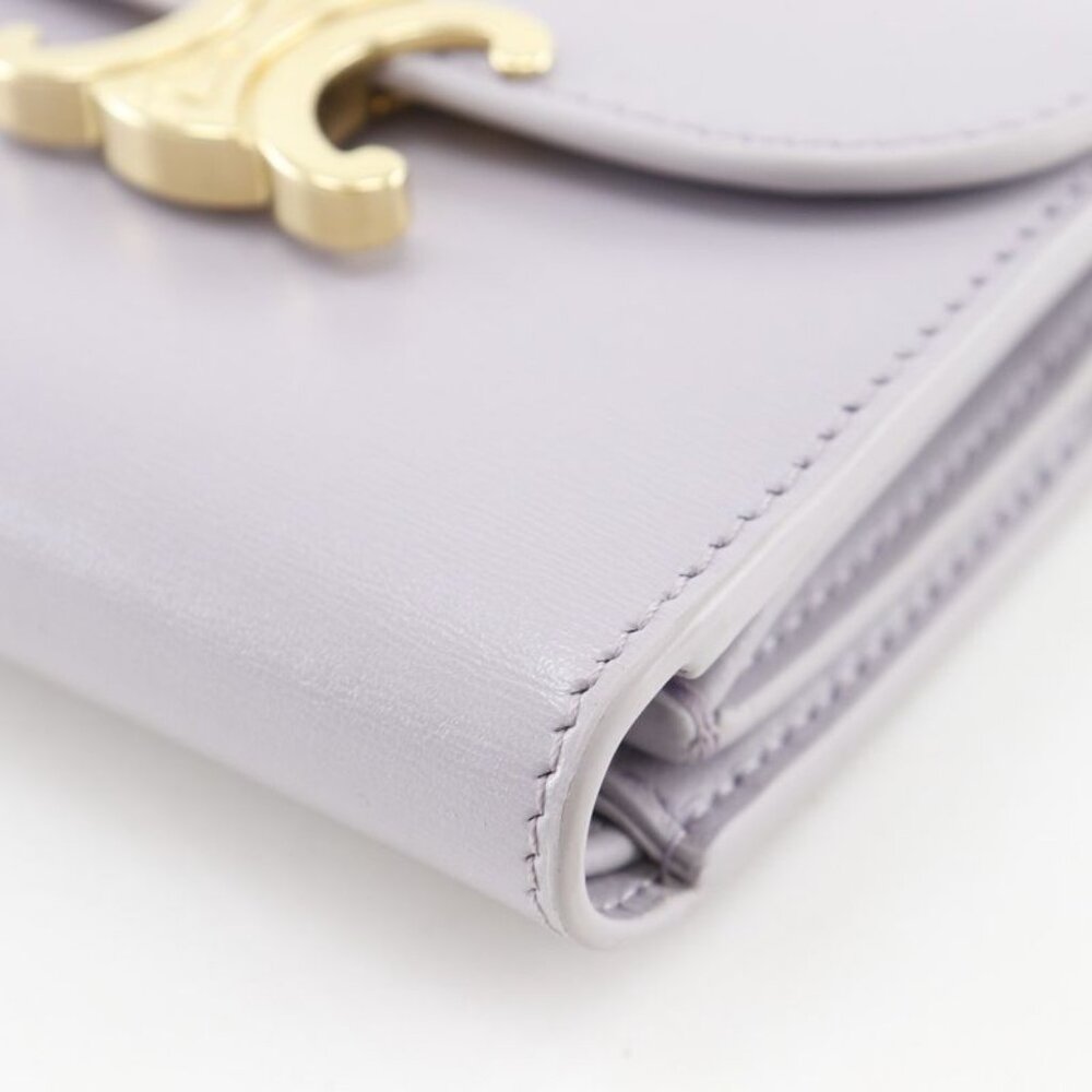 Celine Triomphe Small Flap Wallet Compact Wallet Leather Purple Trifold - Picture 5 of 10